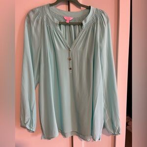 Women's light turquoise silk Lily Pulitzer Blouse.